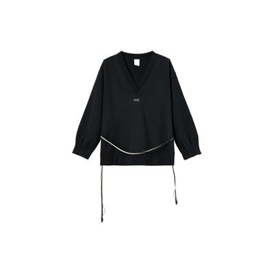 Ropa Deportiva Color Sólido Cuello en V Casual Americano Holgado Sudadera Mujer sudadera Negro DM6156-010