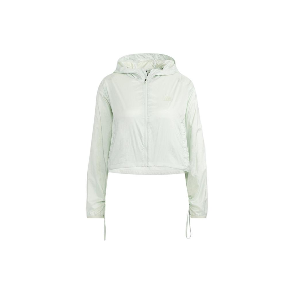 Adidas Essential Logo Print Sports Hooded Jacket Women Outerwear Aqua HR8399