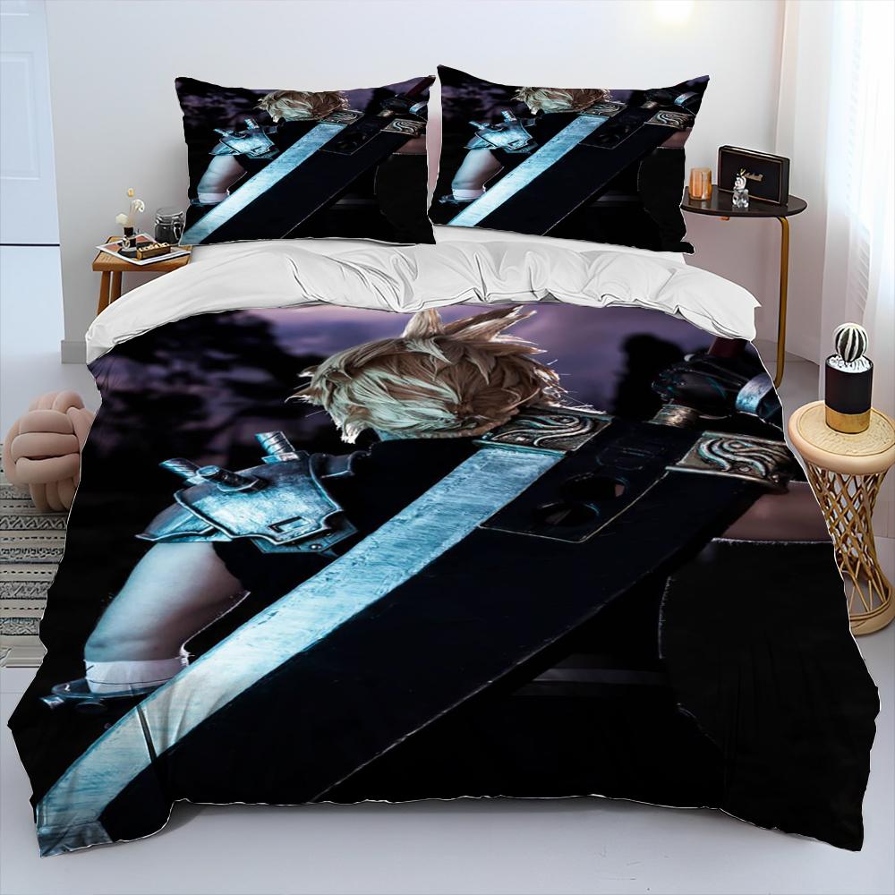 Final Fantasy Series Games Cartoon Comforter Bedding Set,Duvet Cover Bed Set Quilt Cover Pillowcase,king Queen Size Bedding Set