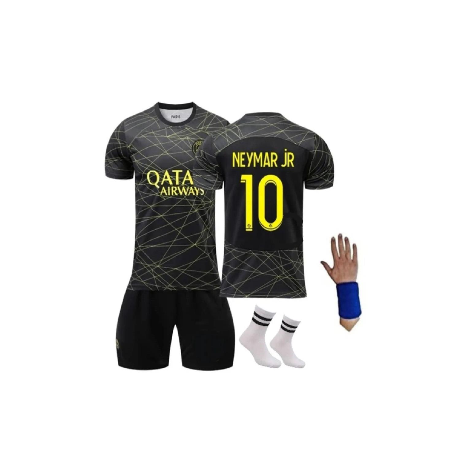 

Золотисто-черный комплект детского футбольного джерси специального дизайна Psg Neymar (носки и браслеты) Сб07
