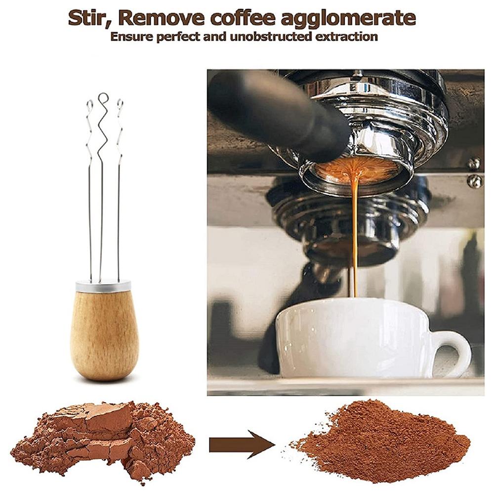 Espresso Coffee Stirrer Wood Handle Needle Coffee Tamper WDT Tool Coffee Distribution Tool Improve Extraction Efficiency