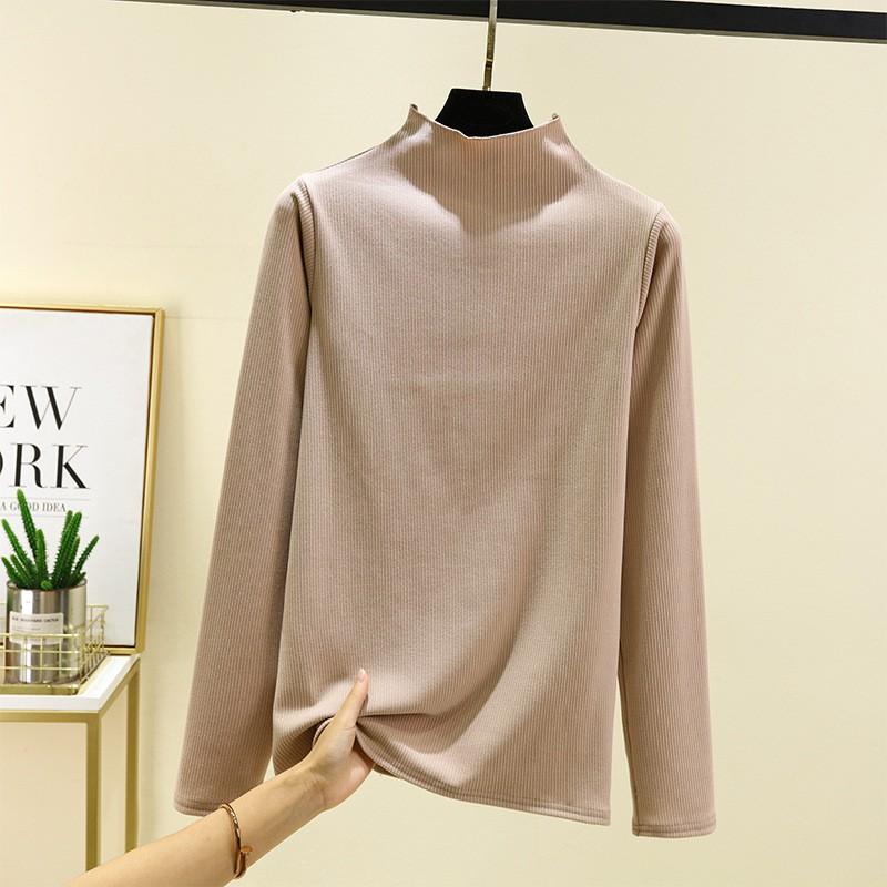 Womens Warm Fleece-Lined Long Sleeve T-Shirt With Mock Neck Plus Size Thermal Base Layer Top