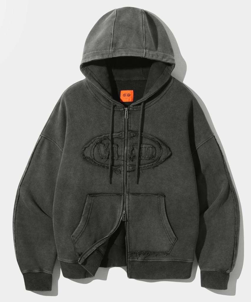 Dimitri Black Vlad Cutoff Applique Zip-Up Hoodie_Charcoal