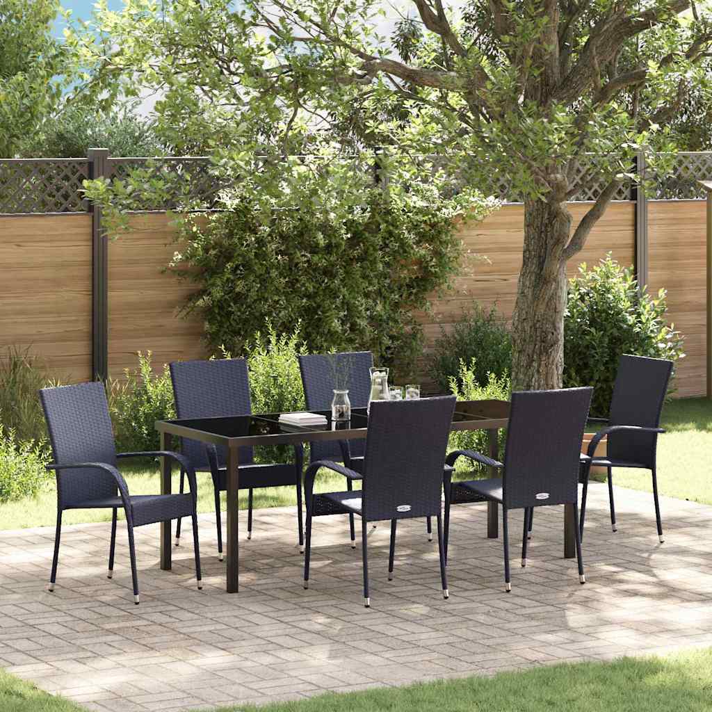 Garden Dining Set 7 pcs Black Powder Coated Steel