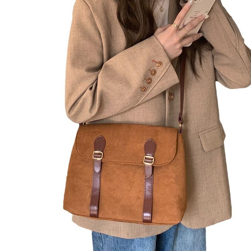 Bag Women 2025 New Korean Version Ins Niche Design Suede Retro Matte Shoulder Messenger Bag Mailman Bag Tide