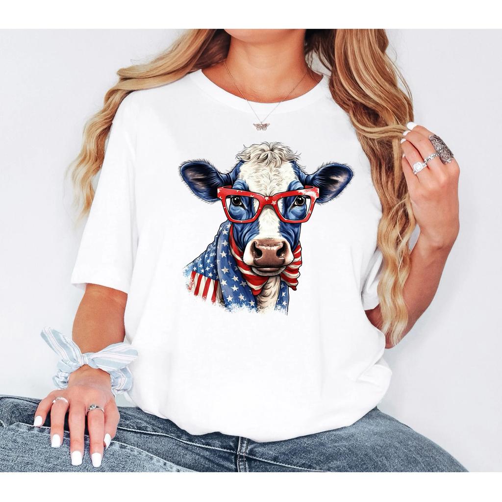 Patriotic USA Heifer T Shirt th July American Cow Independence Day Flag Funny Fourth of