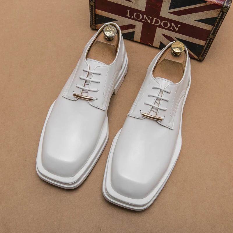 Spring White Gentlemen's Leather Shoes Luxury Brand Platform Oxford Shoes Mens Leather Soft Sole Comfortable Party Wedding Shoes