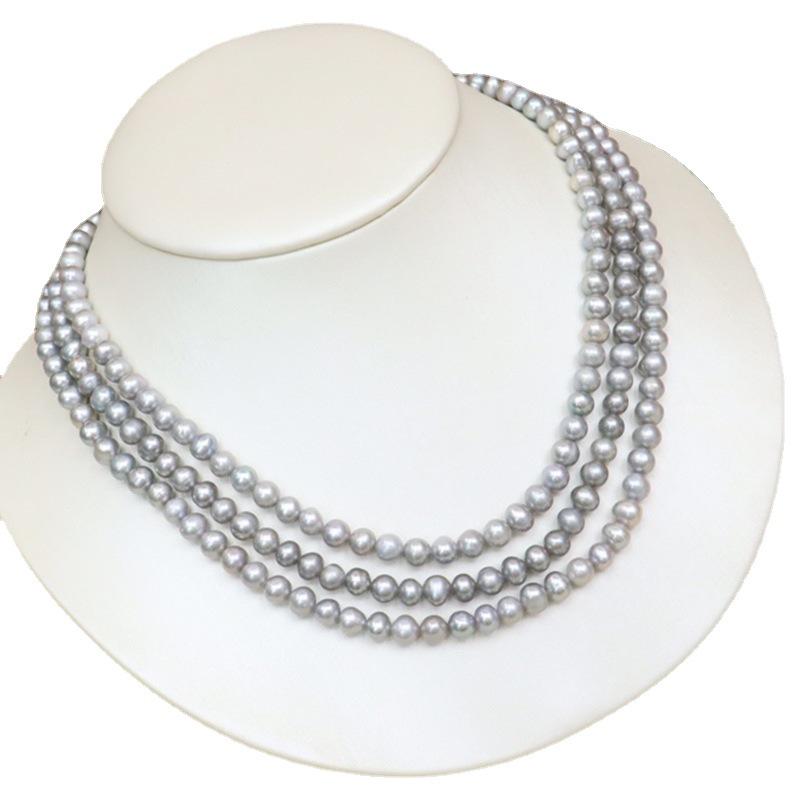 Zhuji Freshwater Pearl Three-Layer Clavicle Necklace for Women - Granny Grey Classic Jewelry Gift