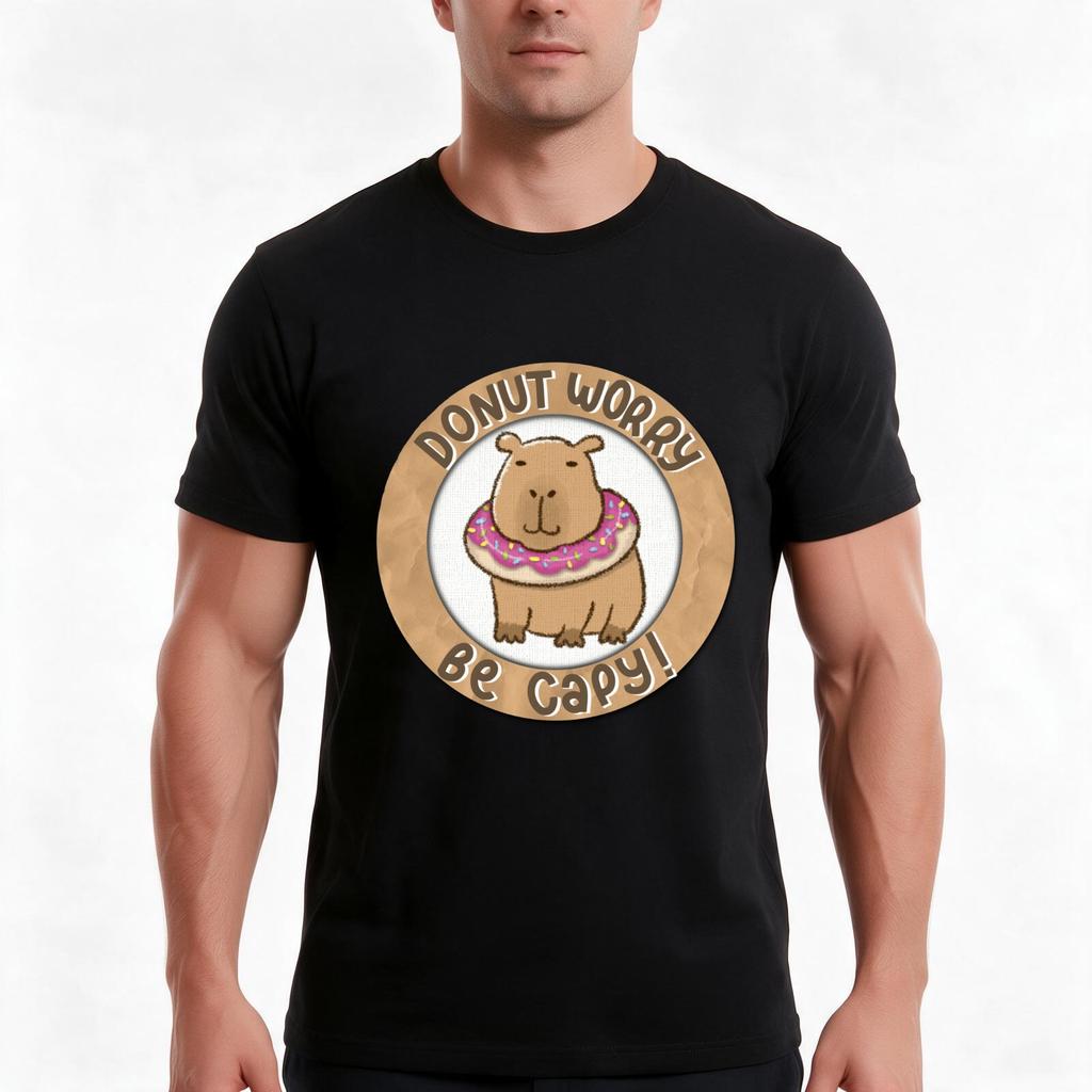 Donut Worry Be Capy Dont Worry Be Happy Tshirt Summer Casual Cotton Tee Oversized Streetwear Tops Vintage Graphic Print