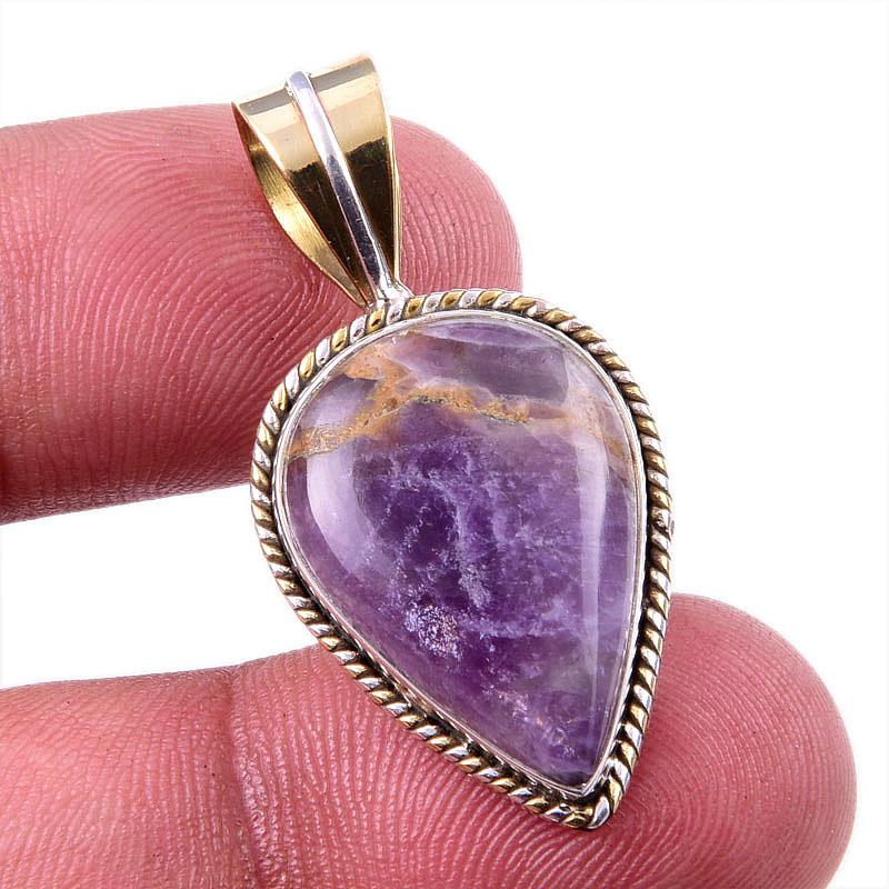 

Natural Tiffany Stone 925 Solid Sterling Silver Gift TwoTone Pendant 1.25 F7J24