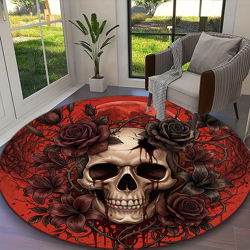 

Gothic Dark Rose Skull Bloom Print Round Rug, Multi-functional Office Chair Sofa Carpet, Easy Clean Carpet for Home and Living Spaces Diameter 60cm