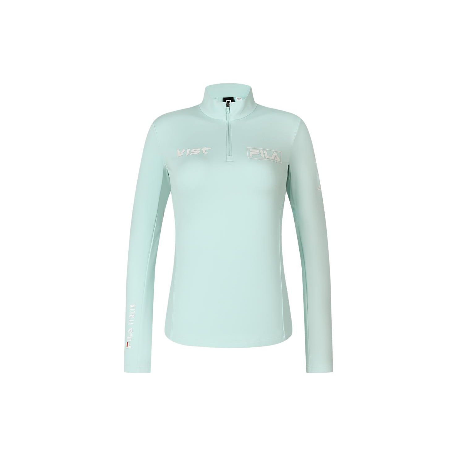 

FILA Logo Print Stand Collar Fleece Ski Regular Long Sleeve T-Shirt Women Tops Eggshell-Green A11W346201F-TQ XL