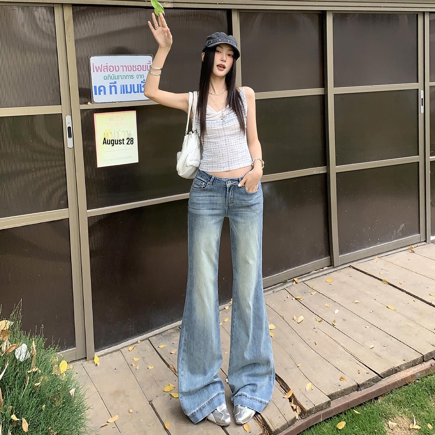 Spring 2026 Retro Low-Rise Flared Jeans for Women - Slim Fit, Versatile Style Medium