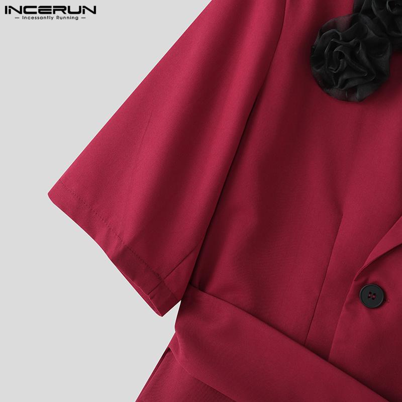 INCERUN Sommer Herren Revers Halbarm Ein Knopf Floral Bandage Lässig Party Kurz Dünn Blazer Mäntel