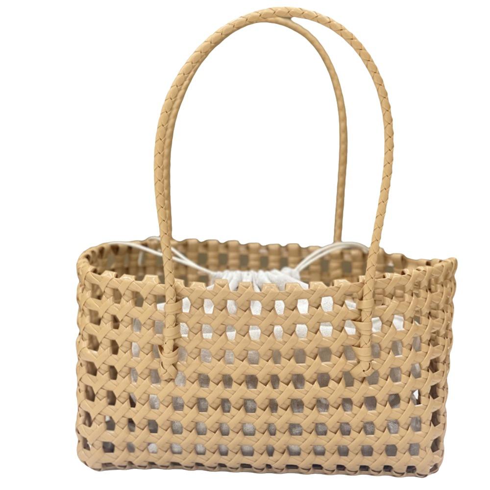 Plastic Hollow Weave Bag Countryside Style Bohemian Style Vegetable Basket Bag Vacation Style Large Capacity Beach Tote Bag
