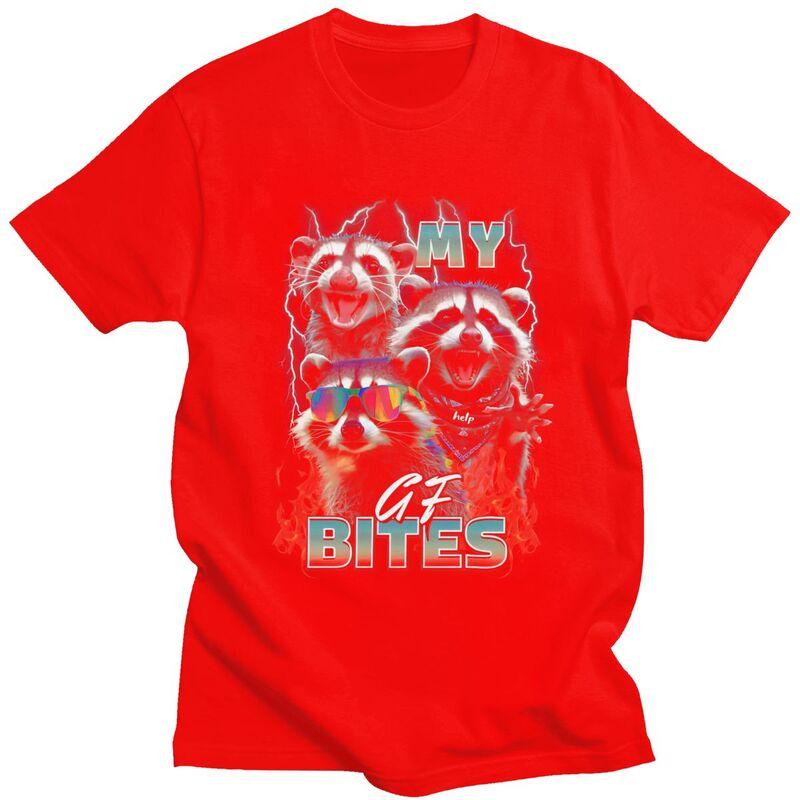 My GF Bites Funny Raccoon T Shirts Unisex Short Sleeve Tshirts Streetwear Casual Graphic Tee Tops Loose Oversized Clothes S