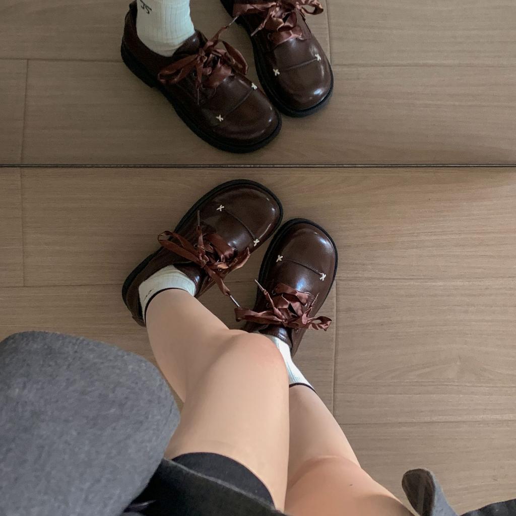 Black British Style Low Thick Heel Small Leather Shoes Women's 2025 New Autumn Versatile Skirt Soft Sole Retro Single Shoes