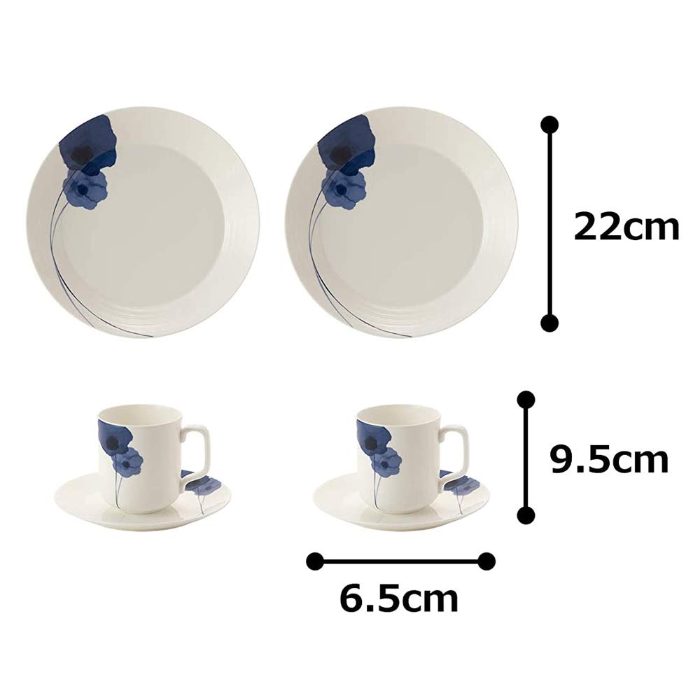 NARUMI Spring Field Blue Anemone Dinnerware Set for Microwave and Dishwasher Made in Gift Set, 6-Piece 2, Safe, Japan, Boxed, 52188-23246