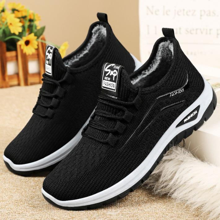 

Зимние теплые вязаные меховые мокасины Женские спортивные кроссовки Женская мягкая теплая удобная обувь 41 чёрный