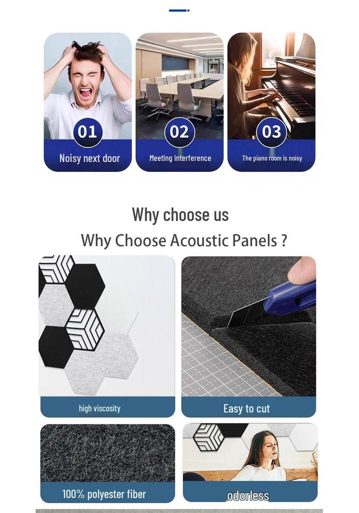Hexagonal Polyester Fiber Acoustic Panel for Office and Piano Soundproofing