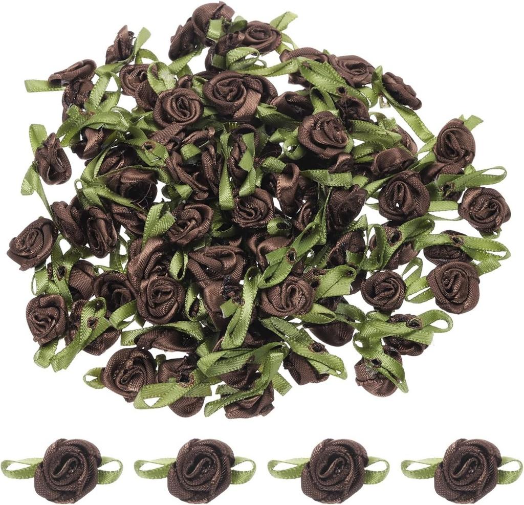 30 ks Kávové stuhové růže Mini růžičky pro tvoření Malé saténové mašličky Růže Umělé květiny.