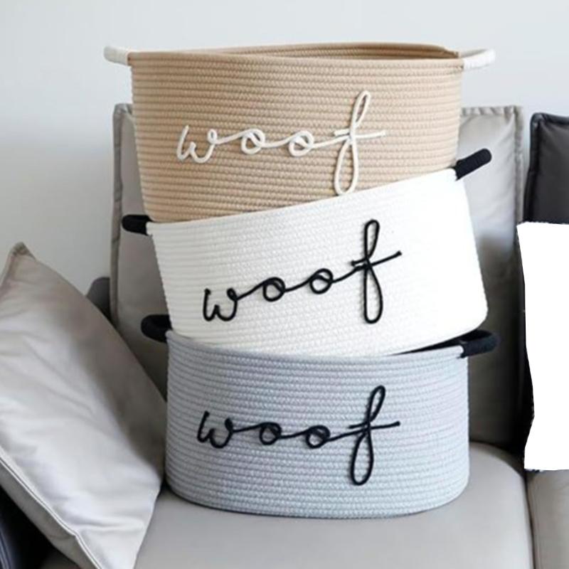 Hand Crafted Cotton Rope Dog Toy Storage Basket Featuring Animal Foot designs And Durable Handles For Home Use P9YB