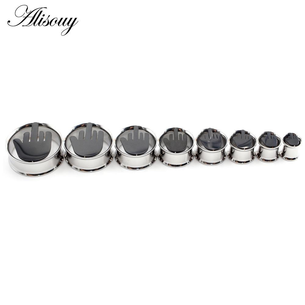 Alisouy 2PC Edelstahl Finger Blume Eule Fledermaus Ohr Tunnel Plug Flesh Expander Bahren Messgeräte Ohrring Piercing Körper Schmuck