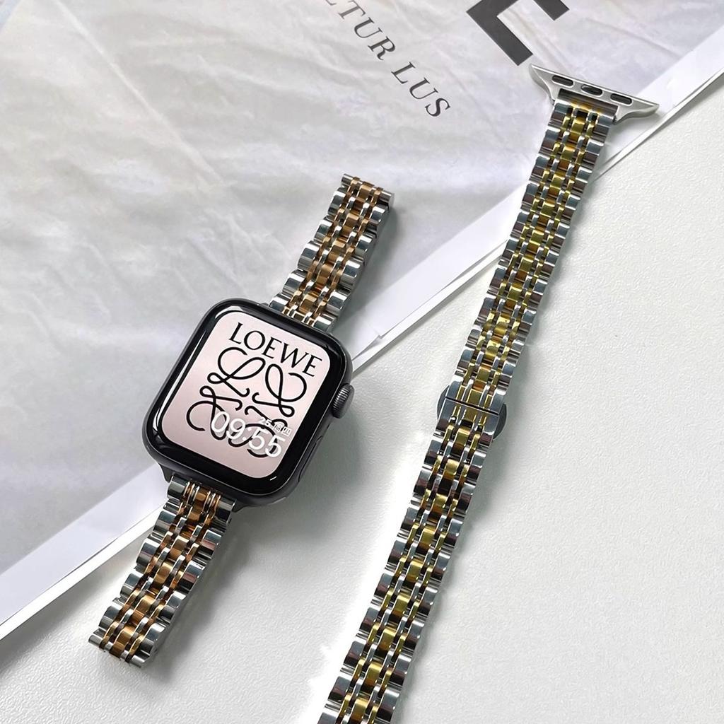 Applicable to Apple iwatch9 seven-bead small waist stainless steel strap apple watch8 women's watch strap