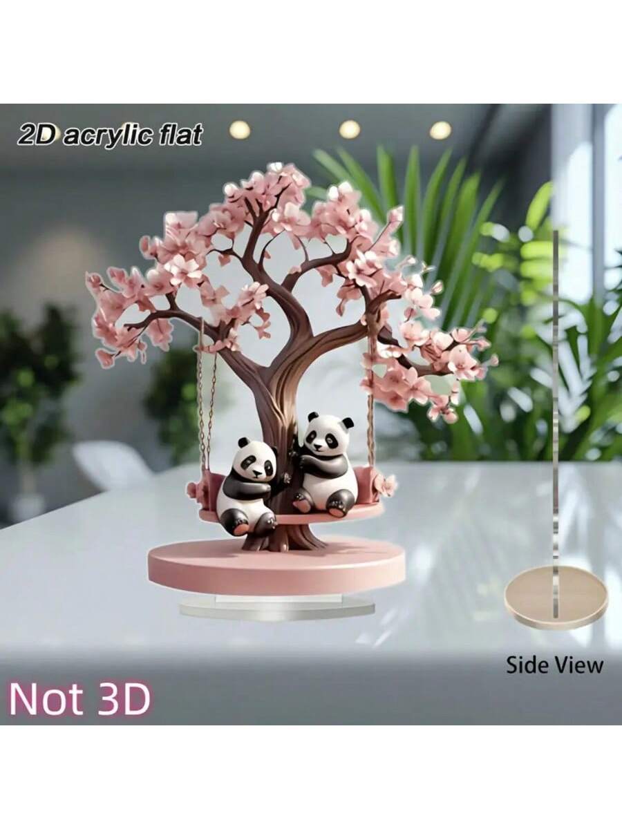 

1pcs2D flat pink panda and cherry blossom tree desktop decoration ornament, suitable for decorating restaurants, offices