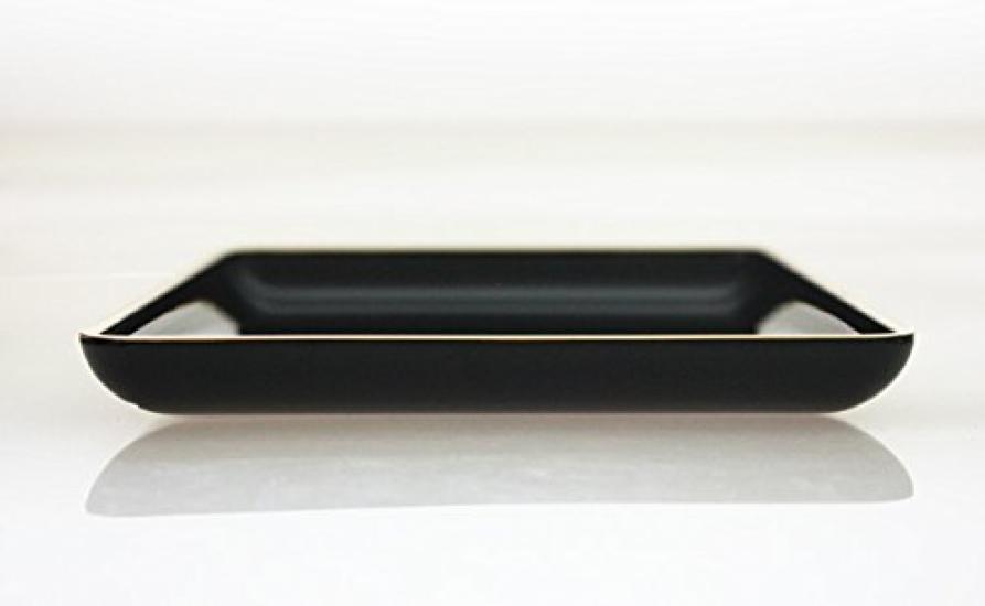 Fujishiro Kogei Stamp TrayBusiness Card Tray (Plain Black with Gold Rim) (PC 7-inch (with Gold Rim)) Made in Japan, Kishu Lacquerware