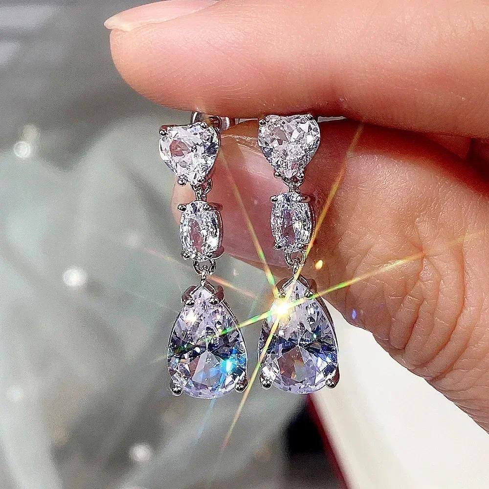 Zircon Oxide Temperament Earrings For Women Attending Banquets Fashion Mosonite Party Jewelry Personality Long Pendant