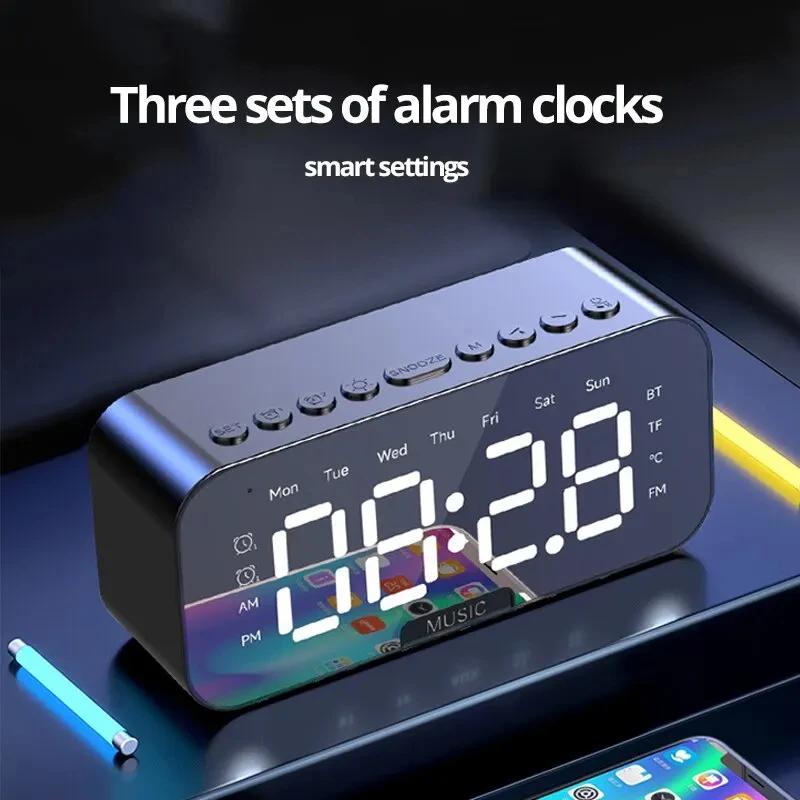 1pc LED Digital Alarm Clock with Bluetooth ,Speaker Mirror Bedroom Office Decor Table Screen Temperature FM Radio