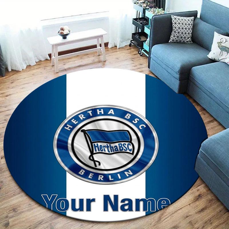 Hertha BSC Custom Name Round Area Rug,Carpet Rug for Living Room Bedroom Sofa Playroom Decor,Non-slip Floor Mat