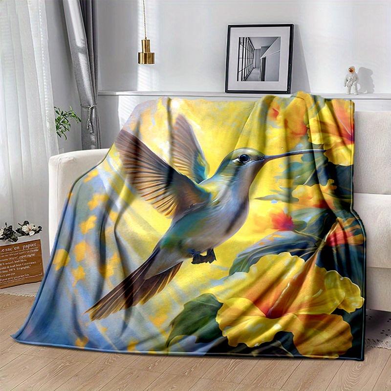 1pc Yellow Flowers & Hummingbird Themed Blanket  Cute Design for Room Decor, Soft Perfect as Birthday Gift or