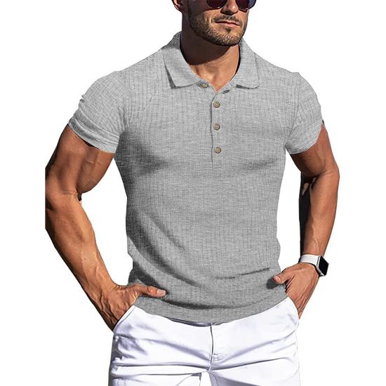 2024 New Summer Polo Men Solid Stripe Fitness Elasticity Short Sleeve Polo Shirts Men Fashion Stand Collar Mens Shirts