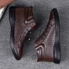 Man Genuine Leather Black Sneakers Casual Shoes Luxury Brand Italian Style Male Footwear Ankle Boots For Men Lace-Up Men'S Boots