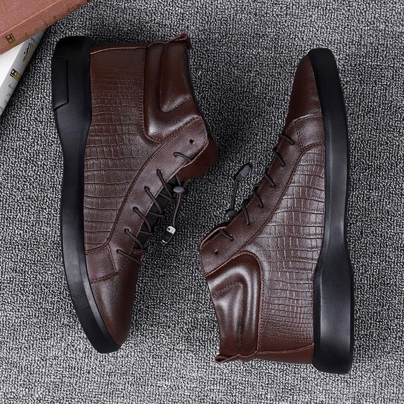 Man Genuine Leather Black Sneakers Casual Shoes Luxury Brand Italian Style Male Footwear Ankle Boots For Men Lace-Up Men'S Boots