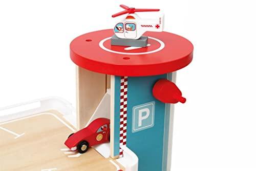 Scratch Wooden Multi-Story Parking Lot with Elevator, Wooden Toy, Ride-On Slope Toy, 6181085, Authentic