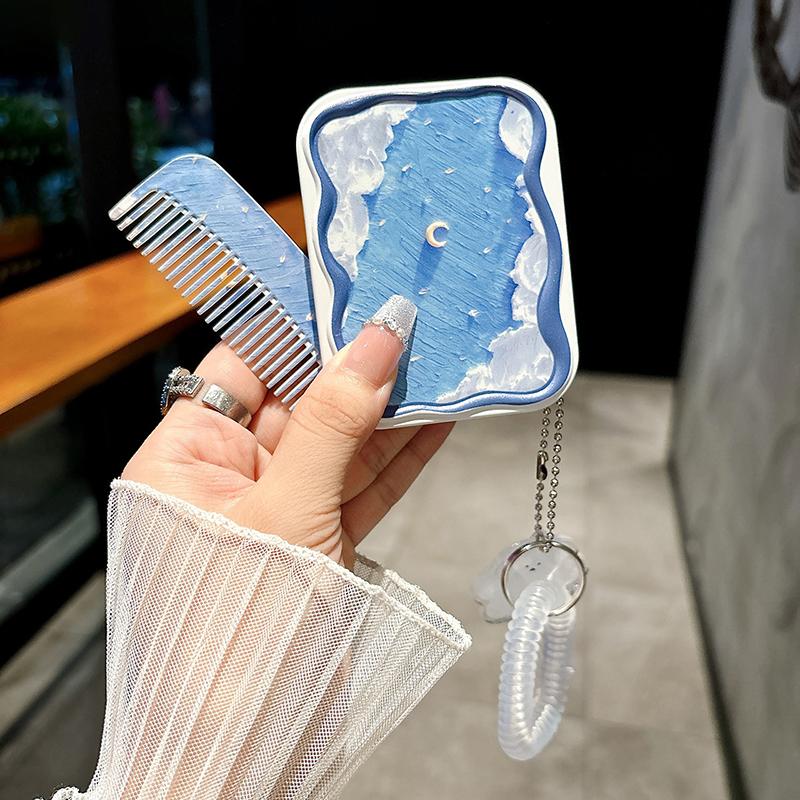 Sternenhimmel Tragbares Klappbares Kleines Spiegelset Kosmetikspiegel Für Die Tasche Taschenspiegel Und Kamm Alles-In-Einem Geschenk Für Mädchen