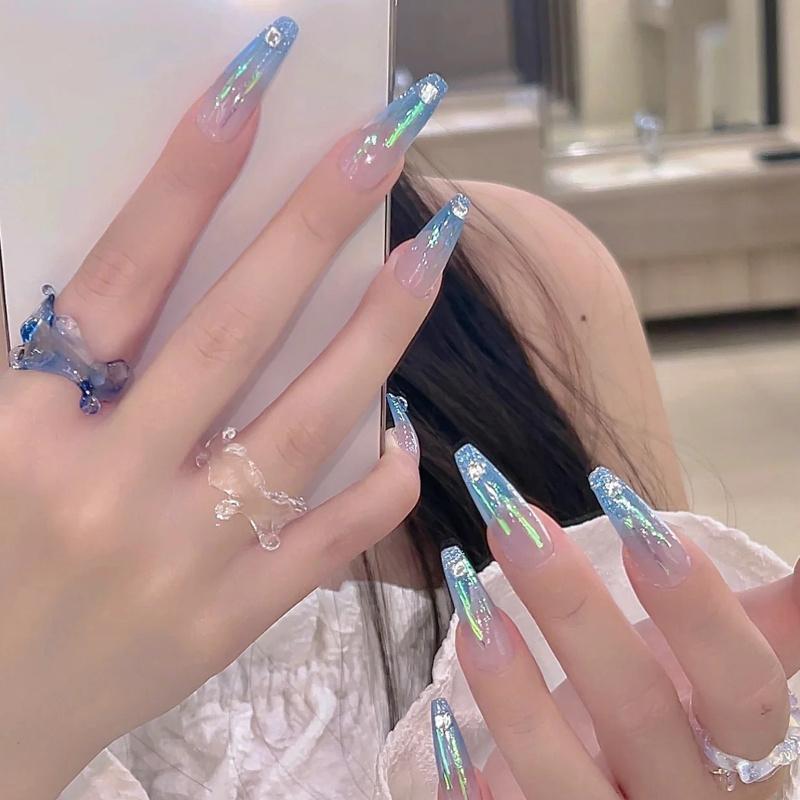 1Box Irregular Laser Glass Paper Aurora Nail Sequinscutting-Free Long Colorful Nail Stickers Diy Fingernail Decoration