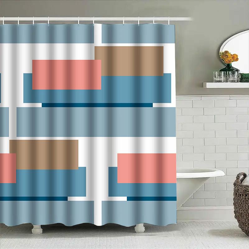 Modern Blue White Coral Red Shower Curtain Waterproof Rectangular Print Bath Decor Home Decoration Bathroom Accessories-245CmCu