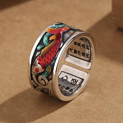 Nouvelle Bague Émail Carpe Style Ethnique Rétro Personnalité Féminine Ouverture Réglable Mode Bijou Polyvalent