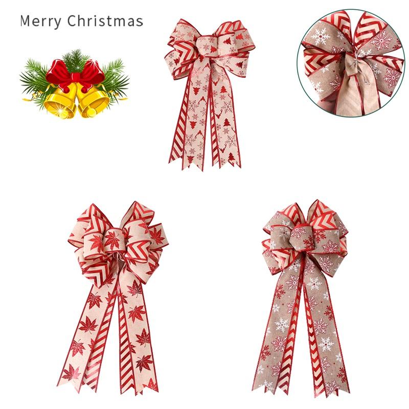 Festive Christmas Wreath Double Bow For Indoor And Outdoor Decorations