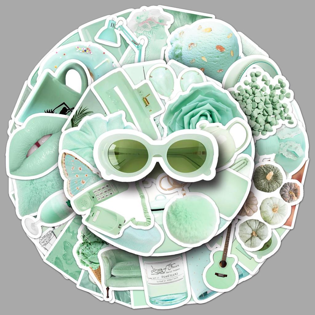 50 Mint Green Waterproof Nordic Style Stickers: Fresh & Clean Decorative for Thermos Cups & Journals