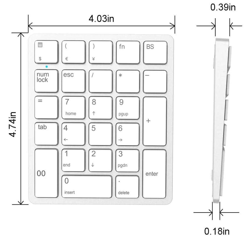 26 Keys Wireless Number Pads Rechargeable USB Numeric Keypad Portable Financial Accounting Number Keyboard for Laptop