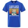 I Like Cats And Coffee Street Funny T-Shirt For Men Fashion Casual Loose Cotton Clothing Crewneck Breathable Tshirt Hip Hop Tees