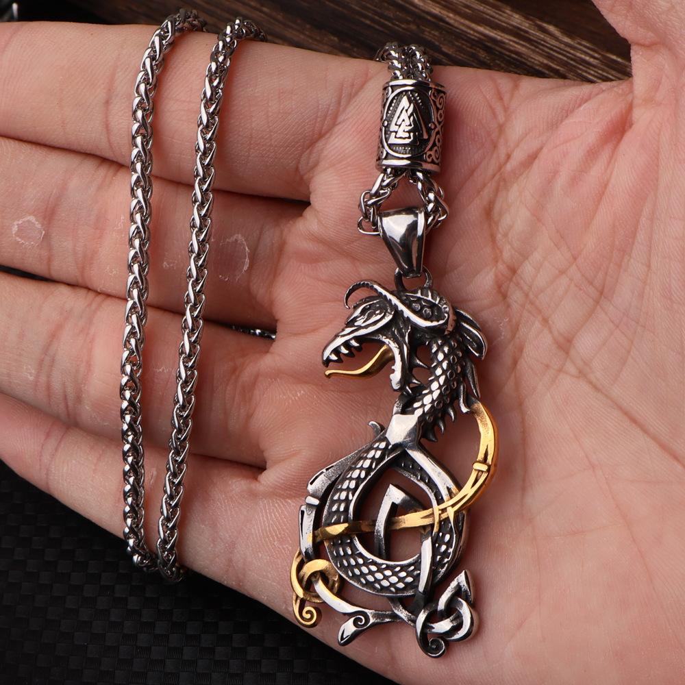 Hip Hop Men's Creative Stainless Steel Pendant Necklace Personalized Domineering Viking Dragon Titanium Steel Pendant