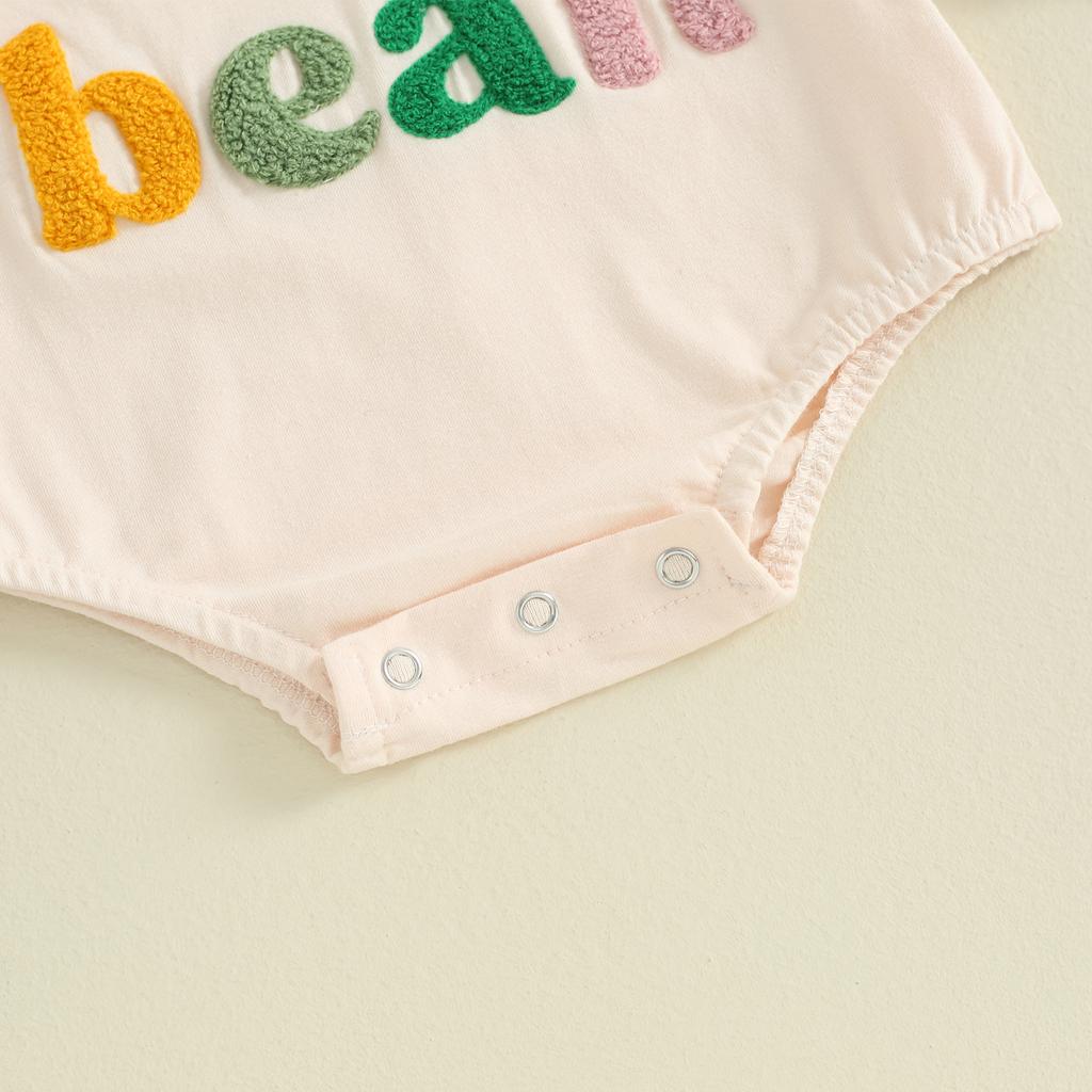 Baby Girls Boys Rompers Fuzzy Letter Embroidery Crew Neck Short Sleeve Infant Bodysuits Summer Clothes Jumpsuits