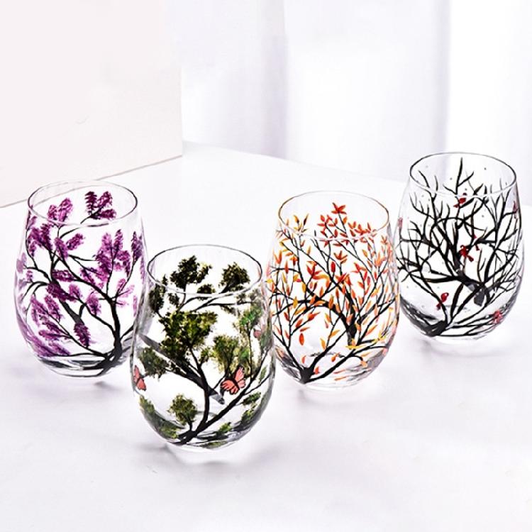 Exquisite Glass Cup Four Seasons Trees Cocktails Cup Durable Glass Material