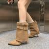 Belt Buckle Mid-leg Boots Autumn New Pointed Toe Sleeve Studded Metal Buckle Thin Folkel Boots